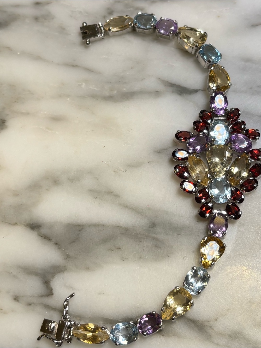 Sterling silver bracelet with various gemstones - Picture 3 of 12